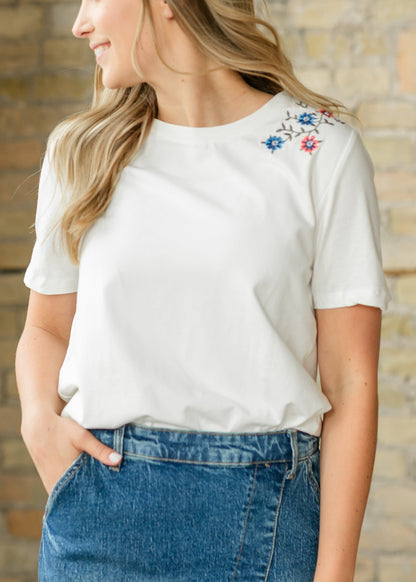 Floral Embroidered Crewneck Tee - FINAL SALE