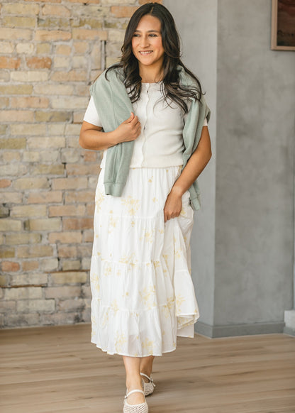 Floral Embroidered Elastic Waist Skirt - FINAL SALE