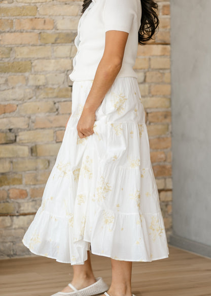 Floral Embroidered Elastic Waist Skirt - FINAL SALE