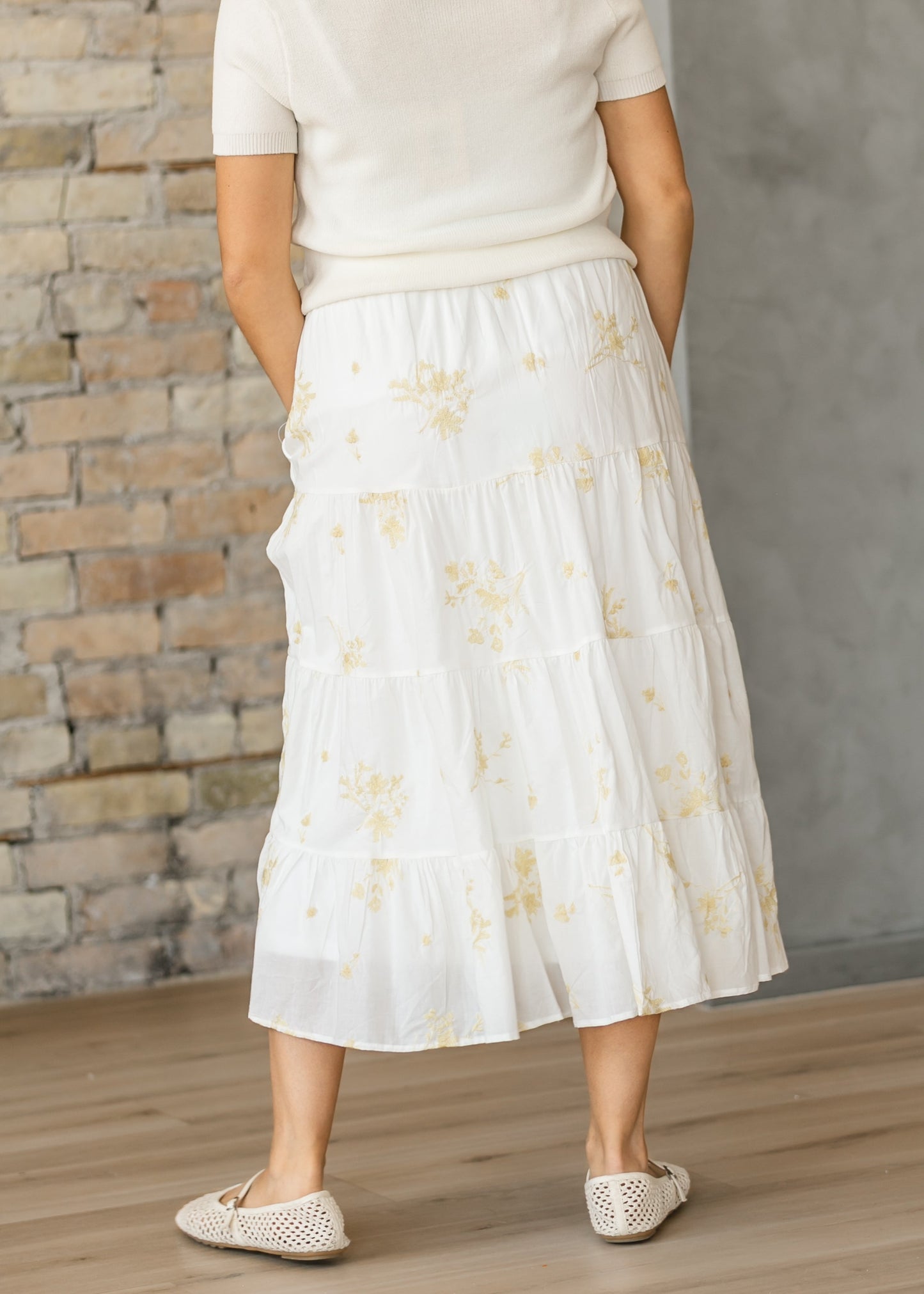 Floral Embroidered Elastic Waist Skirt - FINAL SALE
