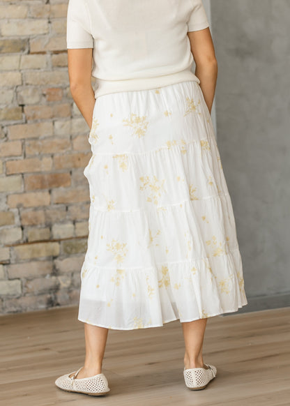 Floral Embroidered Elastic Waist Skirt - FINAL SALE