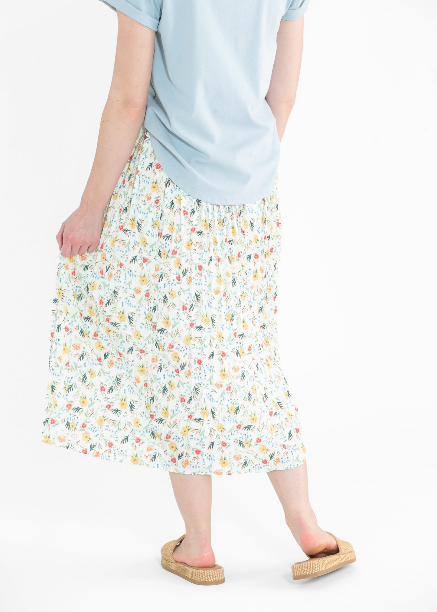 Floral Print Pleated Button Front Midi Skirt - FINAL SALE