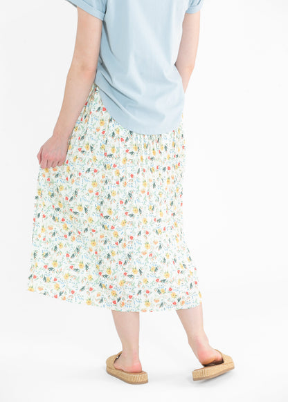Floral Print Pleated Button Front Midi Skirt - FINAL SALE