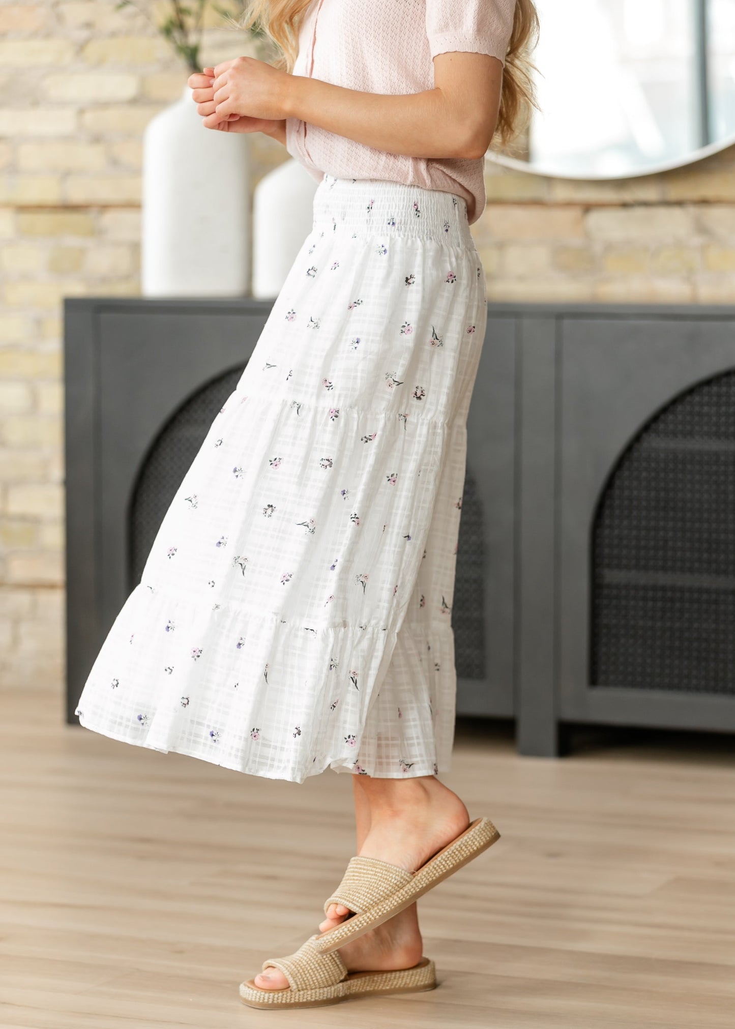 Floral Tiered Smocked Waist Midi Skirt