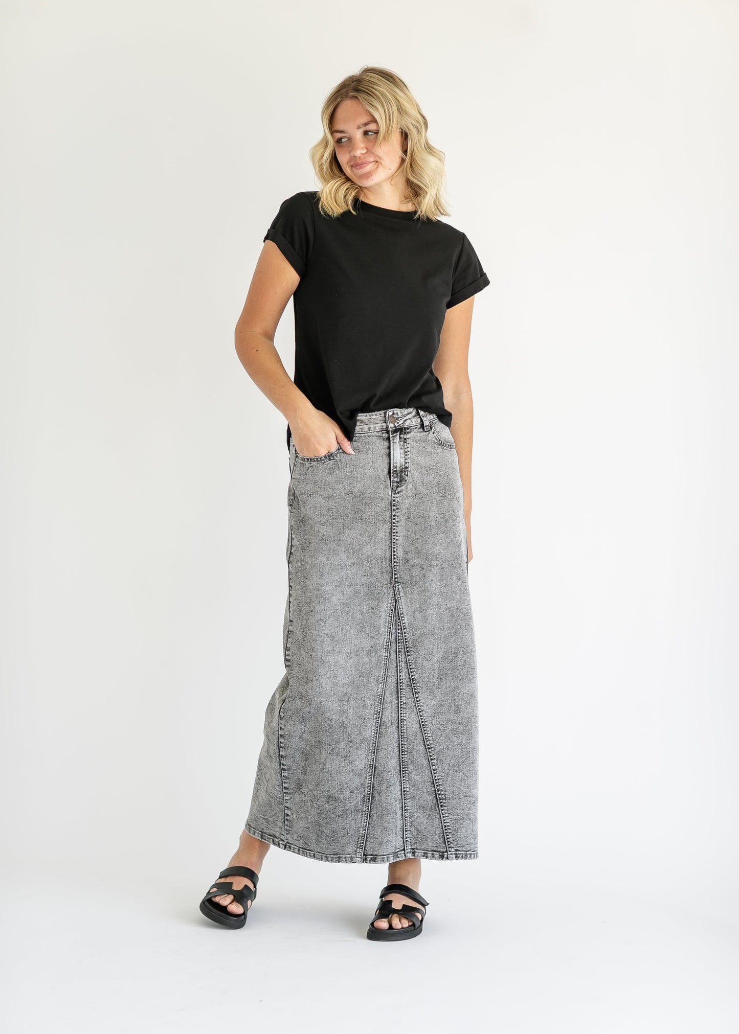 Genevieve A-line Denim Maxi Skirt - FINAL SALE