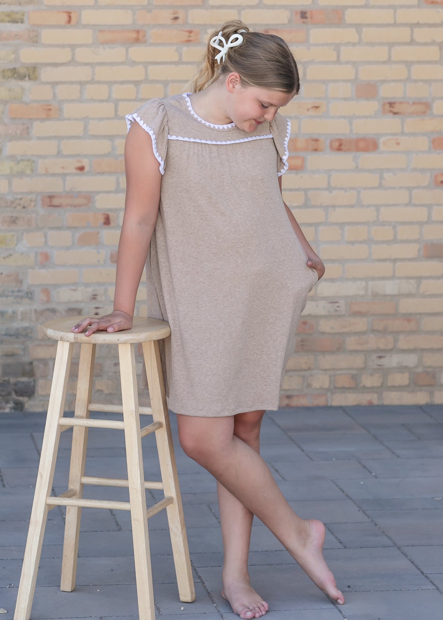 Girl's Crochet Contrast Stitched Knit Dress