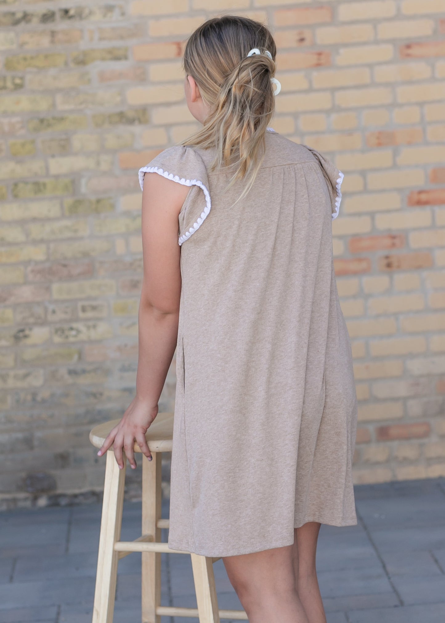 Girl's Crochet Contrast Stitched Knit Dress