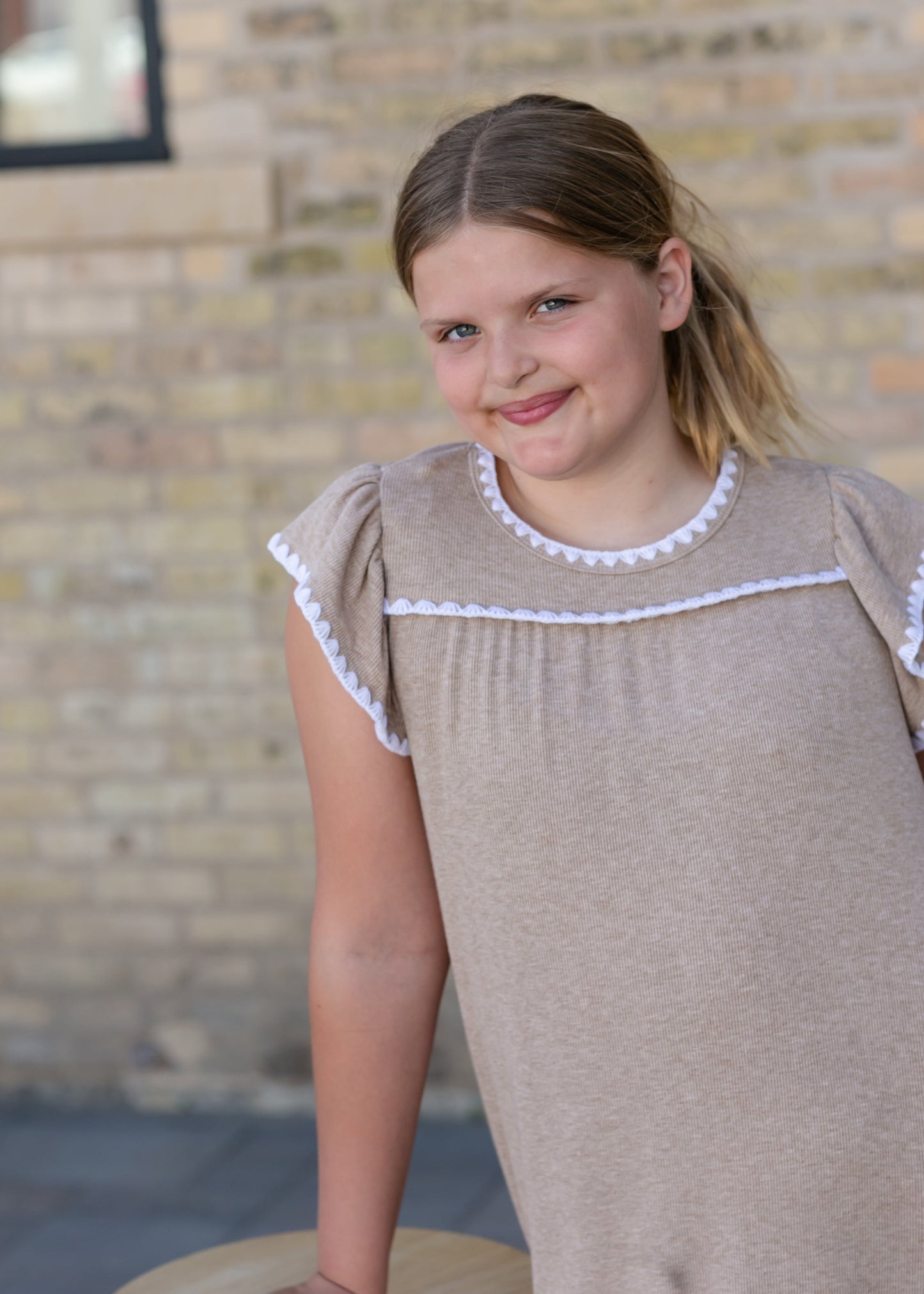 Girl's Crochet Contrast Stitched Knit Dress