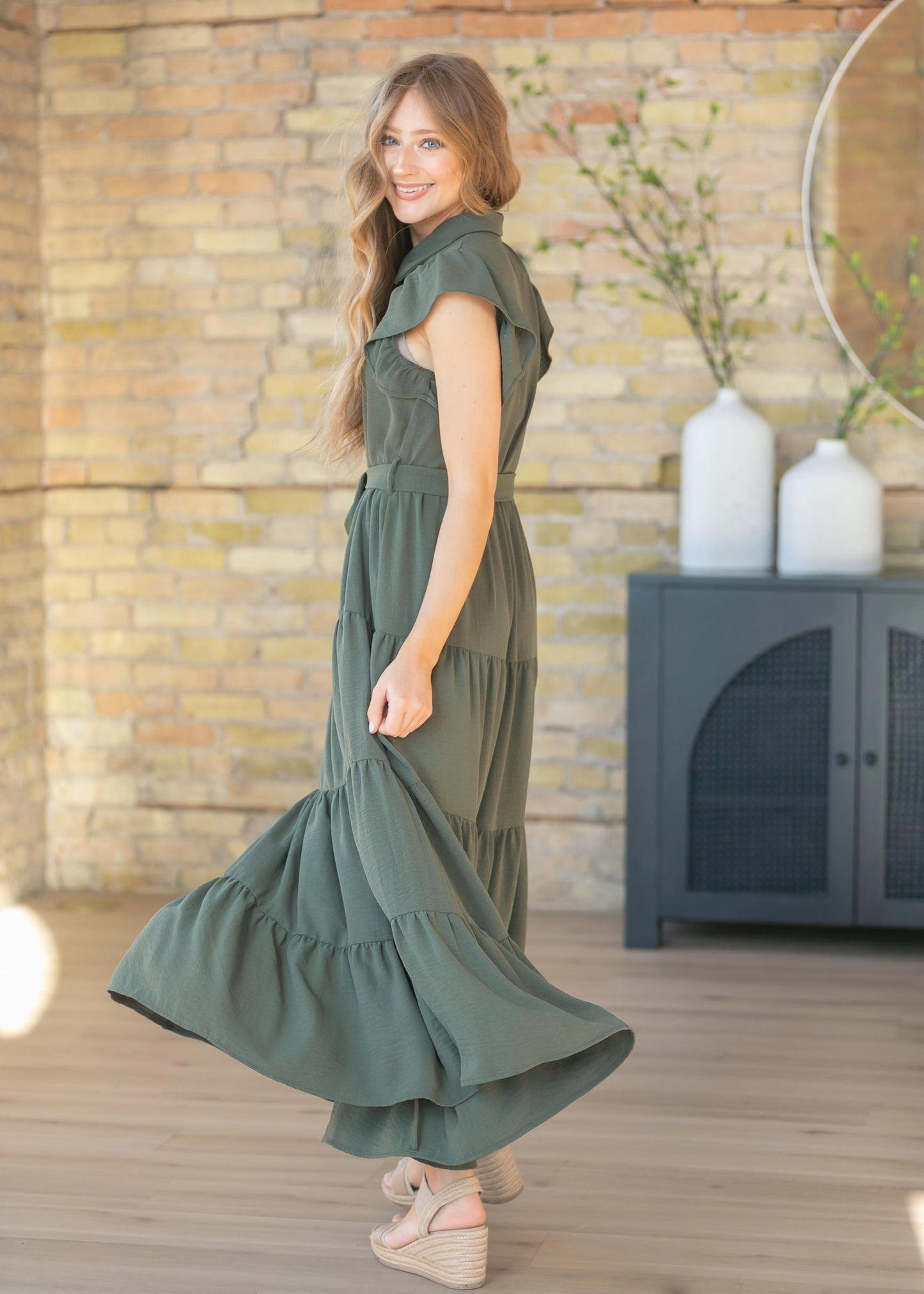 Goldie Green Short Sleeved Tiered Maxi Dress