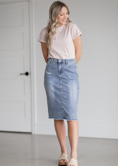Hadley High Rise Denim Midi Skirt - FINAL SALE