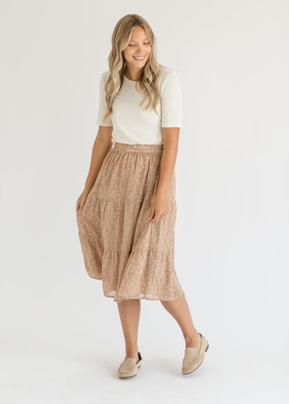 Harlow Abstract Floral Tiered Midi Skirt - FINAL SALE