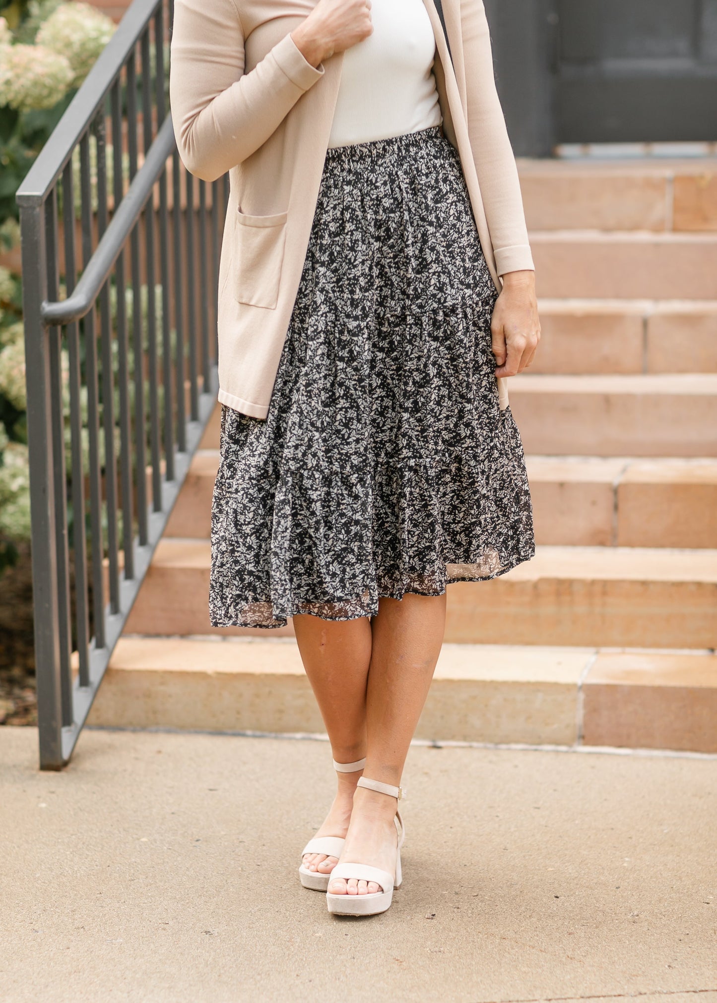 Harlow Abstract Floral Tiered Midi Skirt - FINAL SALE