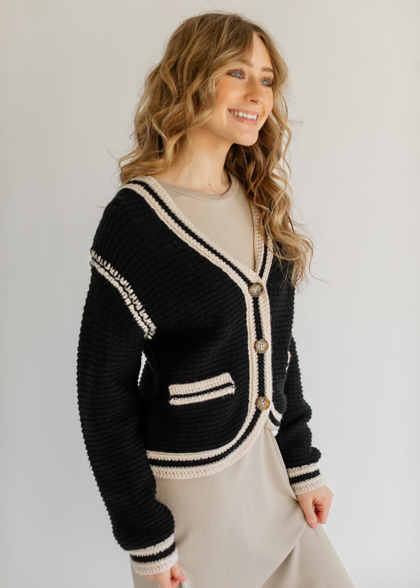 Heartloom® Kenya Button Front Contrast Stripe Cardigan - FINAL SALE