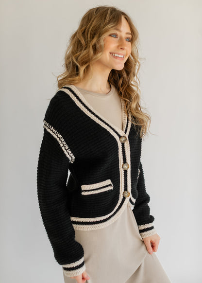 Heartloom® Kenya Button Front Contrast Stripe Cardigan - FINAL SALE