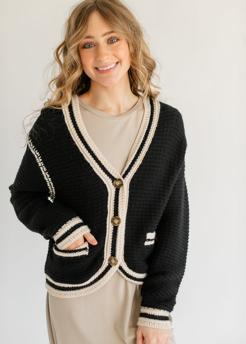 Heartloom® Kenya Button Front Contrast Stripe Cardigan - FINAL SALE