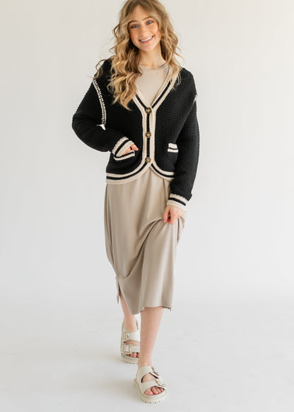 Heartloom® Kenya Button Front Contrast Stripe Cardigan - FINAL SALE