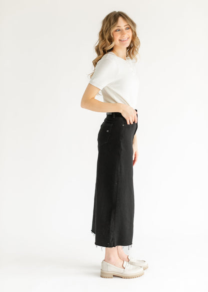 High Rise Midi Black Denim Skirt - FINAL SALE