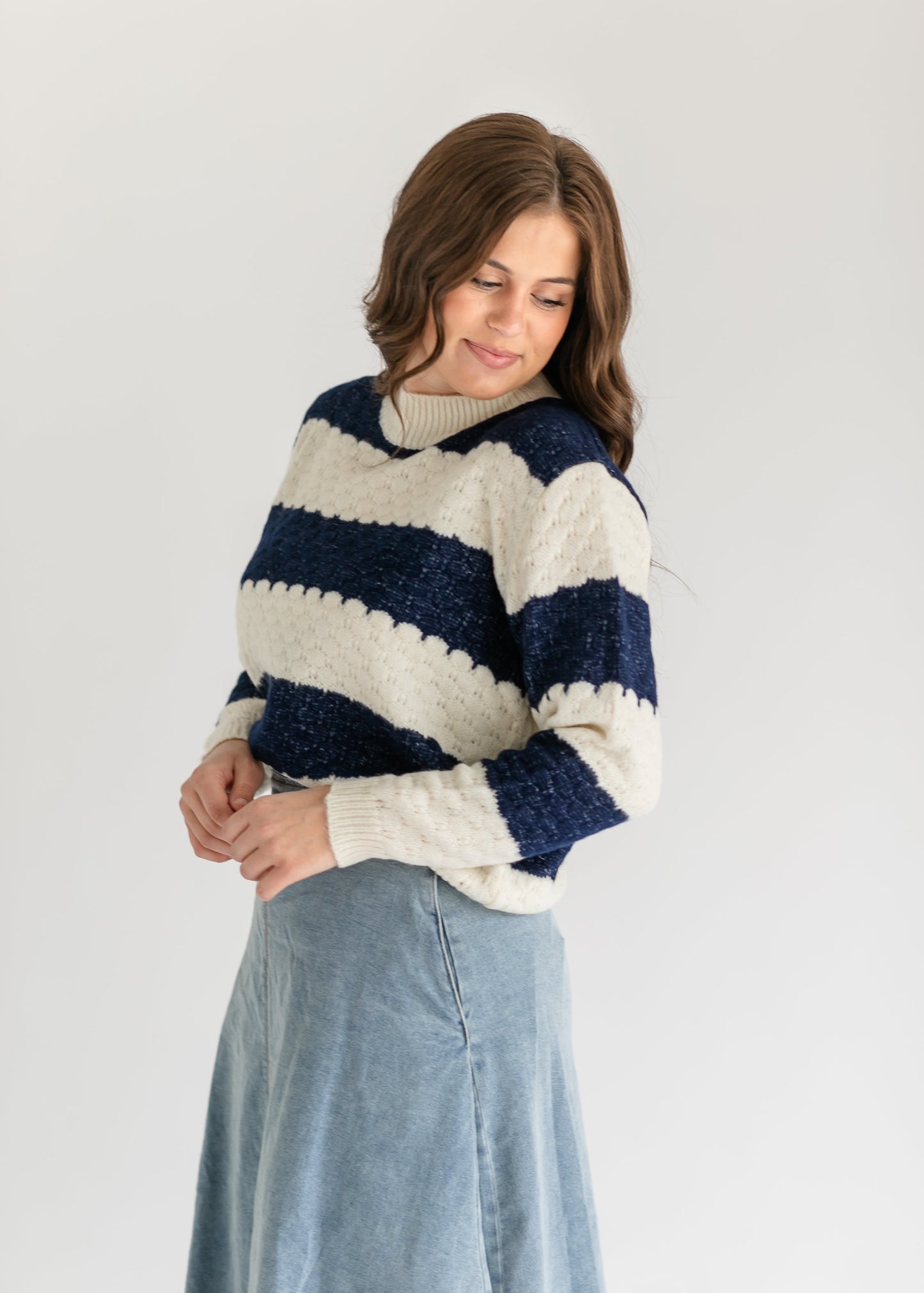 Iggy Scalloped Striped Crewneck Sweater - FINAL SALE