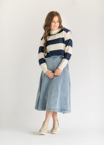 Iggy Scalloped Striped Crewneck Sweater - FINAL SALE