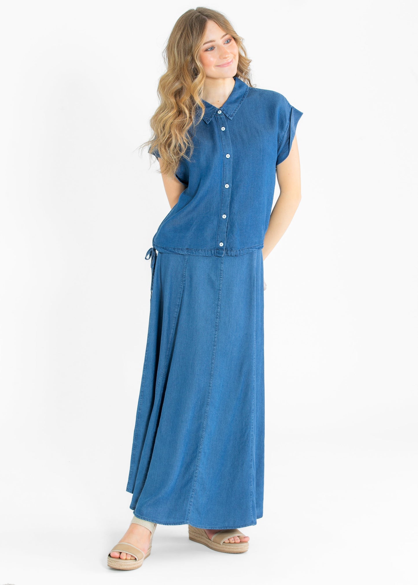 Indigo Tencel Buttoned Denim Top - FINAL SALE