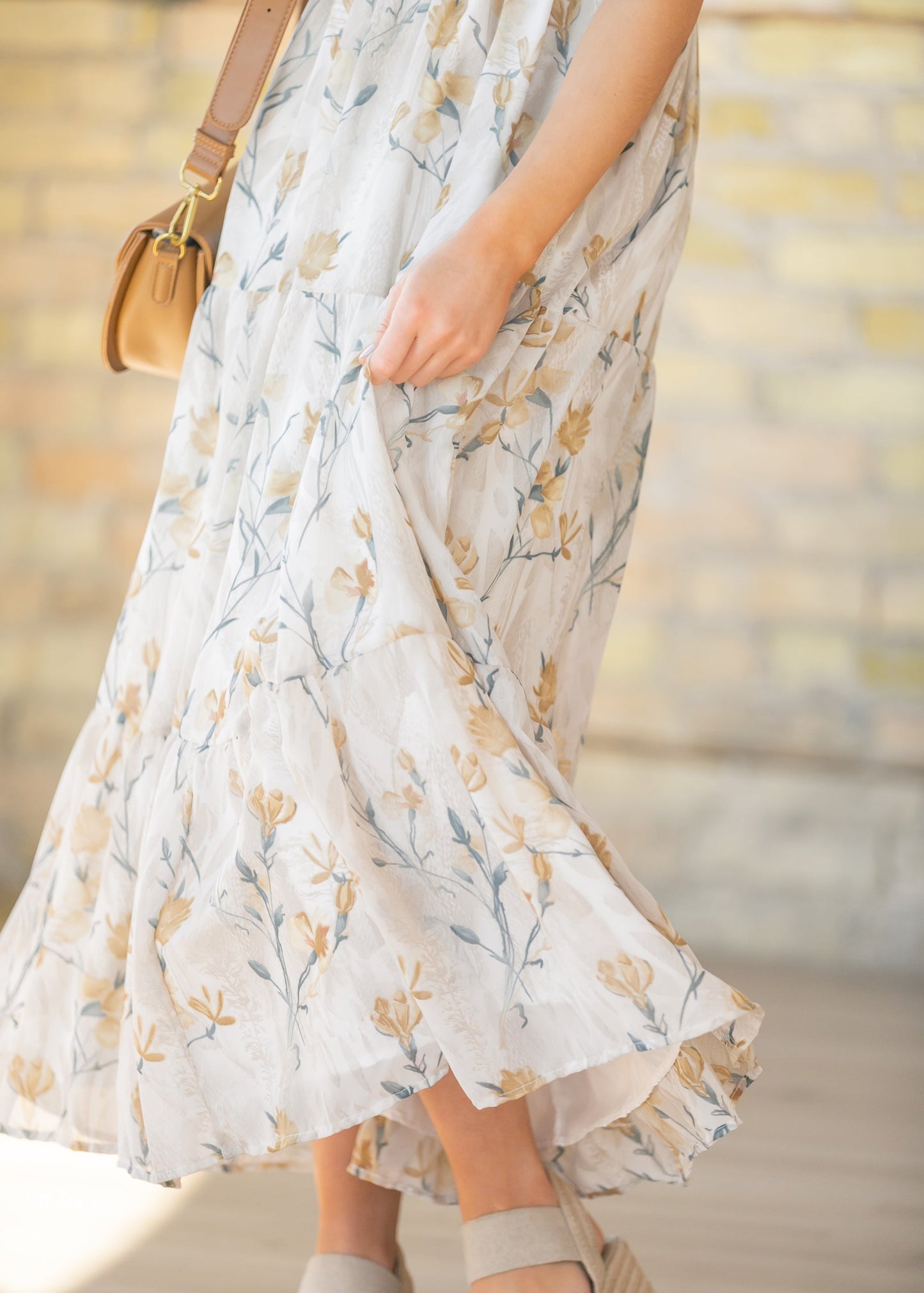 Indy Ivory Floral Smocked Midi Dress