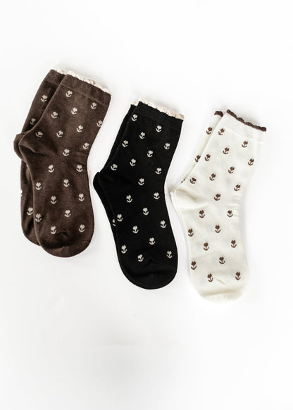 Ivory Crew Floral Cotton Sock