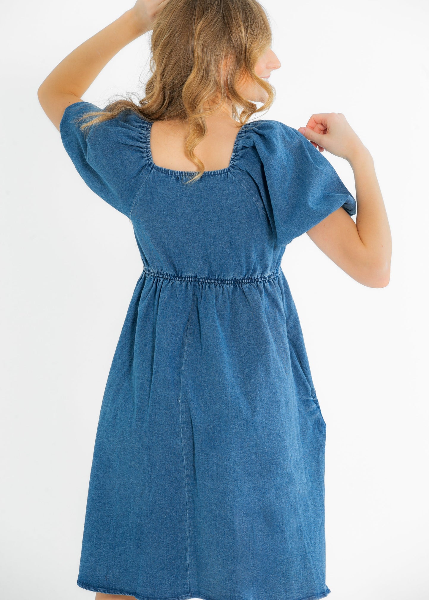 Jack Square Neck Puff Sleeve Denim Midi Dress - FINAL SALE