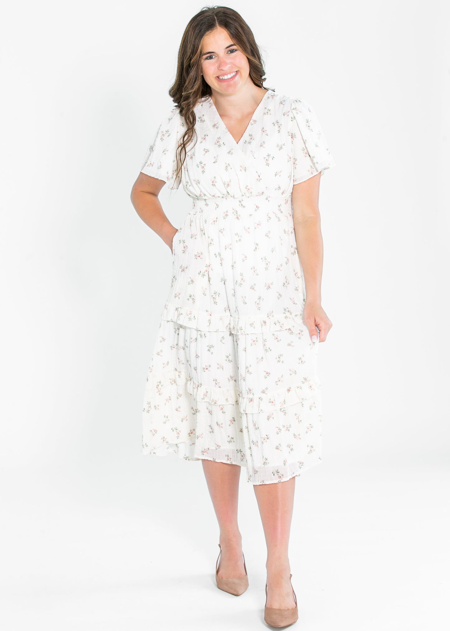 Jessa Tea Party Pink V-neck Midi Dress - FINAL SALE