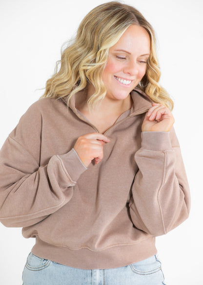 Kala Pullover Half-Zip Up Terry Sweatshirt - FINAL SALE