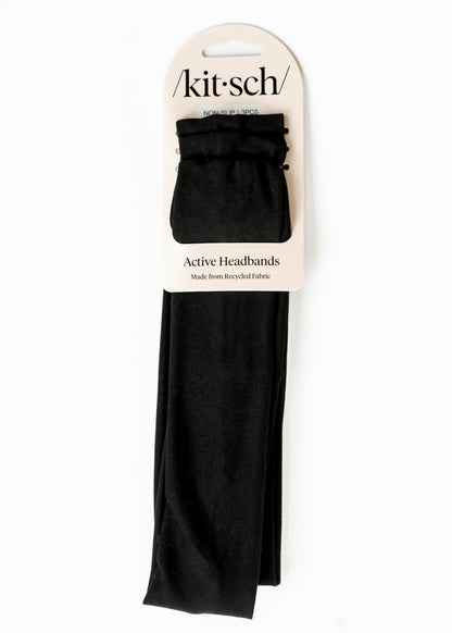 Kitsch™ Black Recycled Fabric Active Headbands 3pc Set