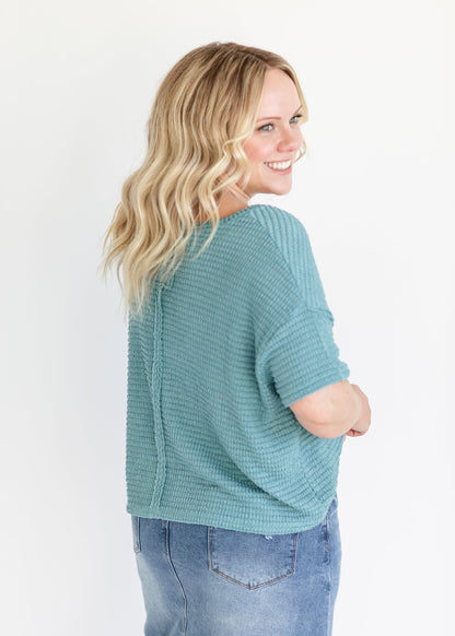 Knit Drop Shoulder Short Sleeve Top - FINAL SALE