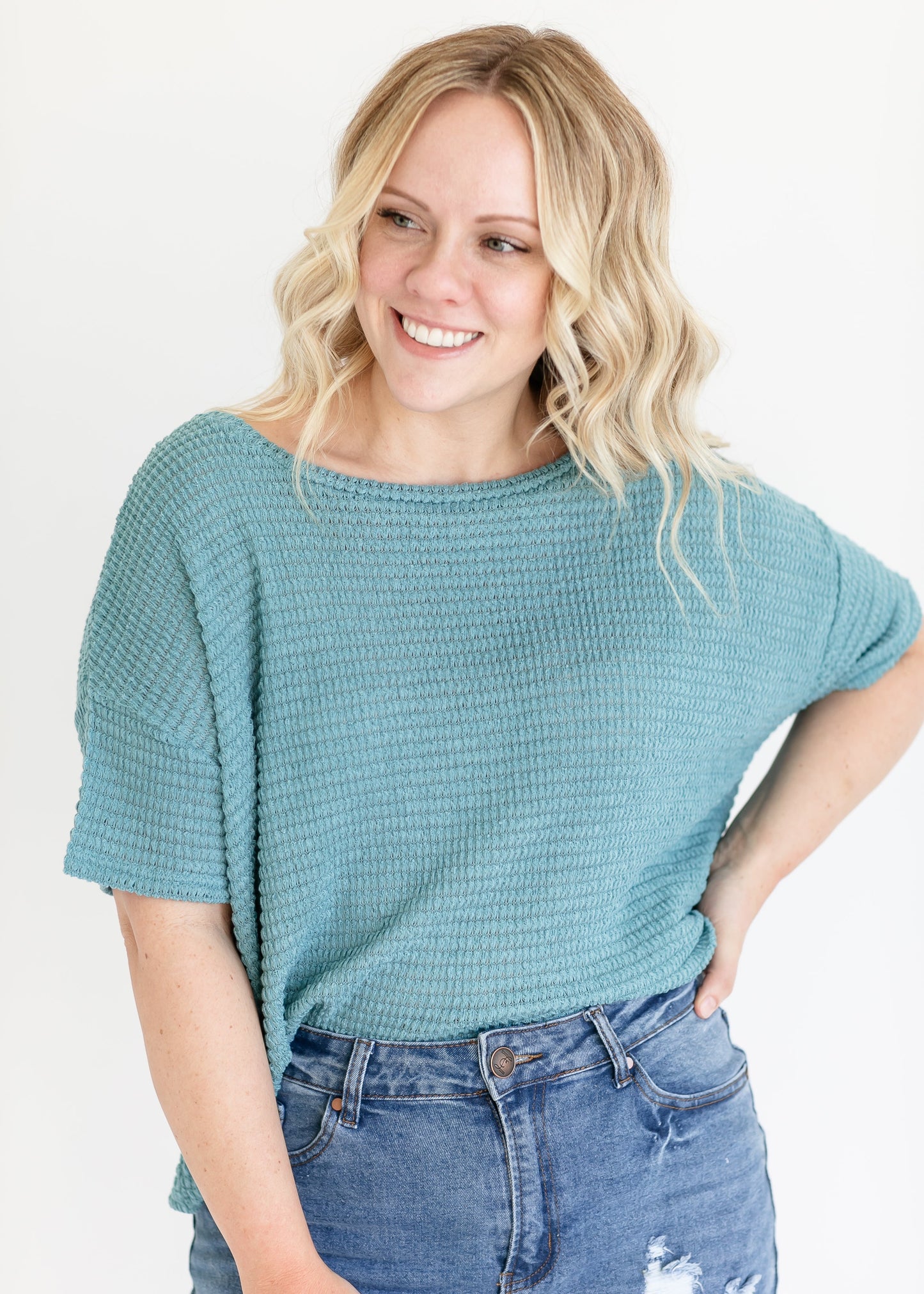 Knit Drop Shoulder Short Sleeve Top - FINAL SALE