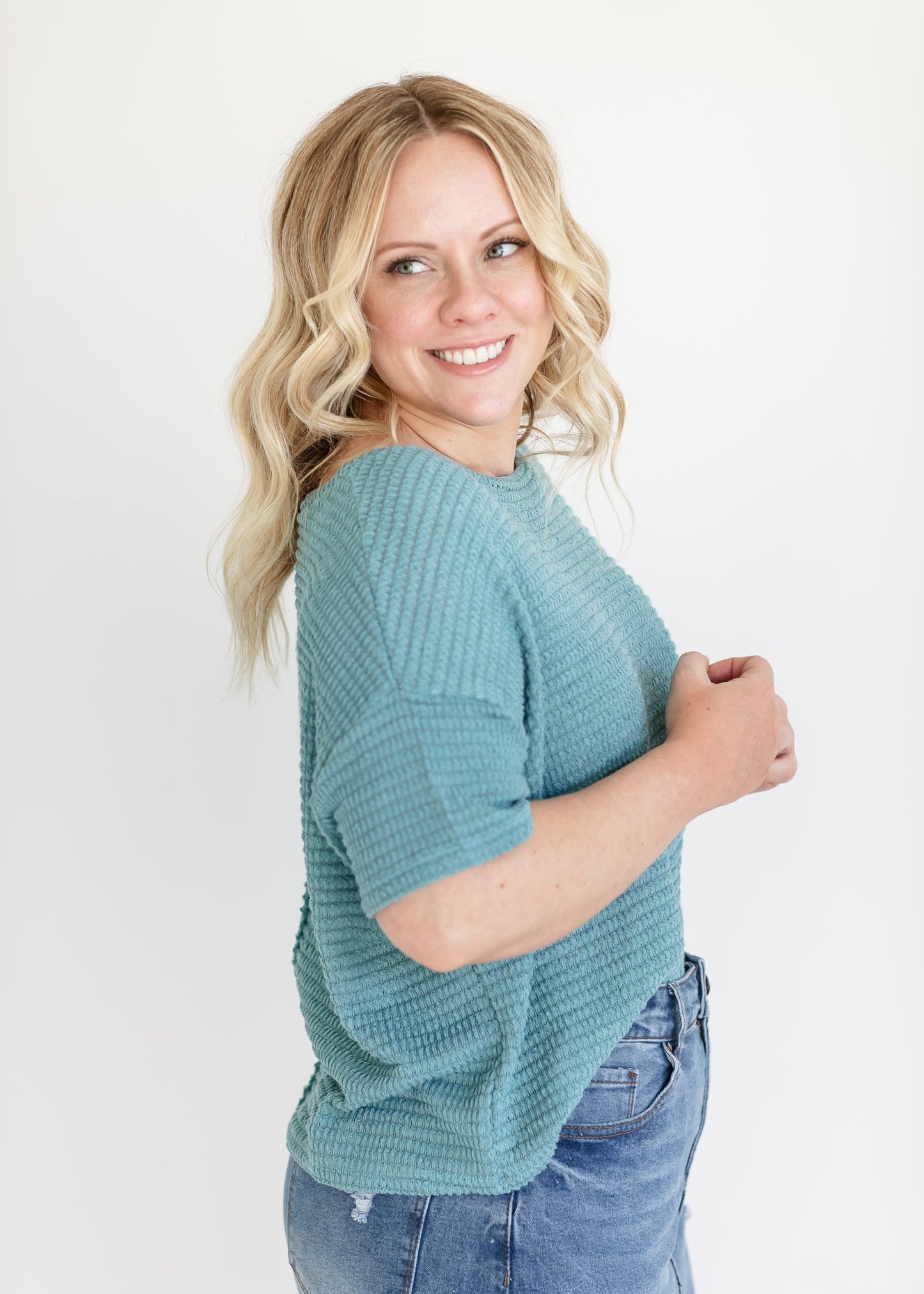 Knit Drop Shoulder Short Sleeve Top - FINAL SALE