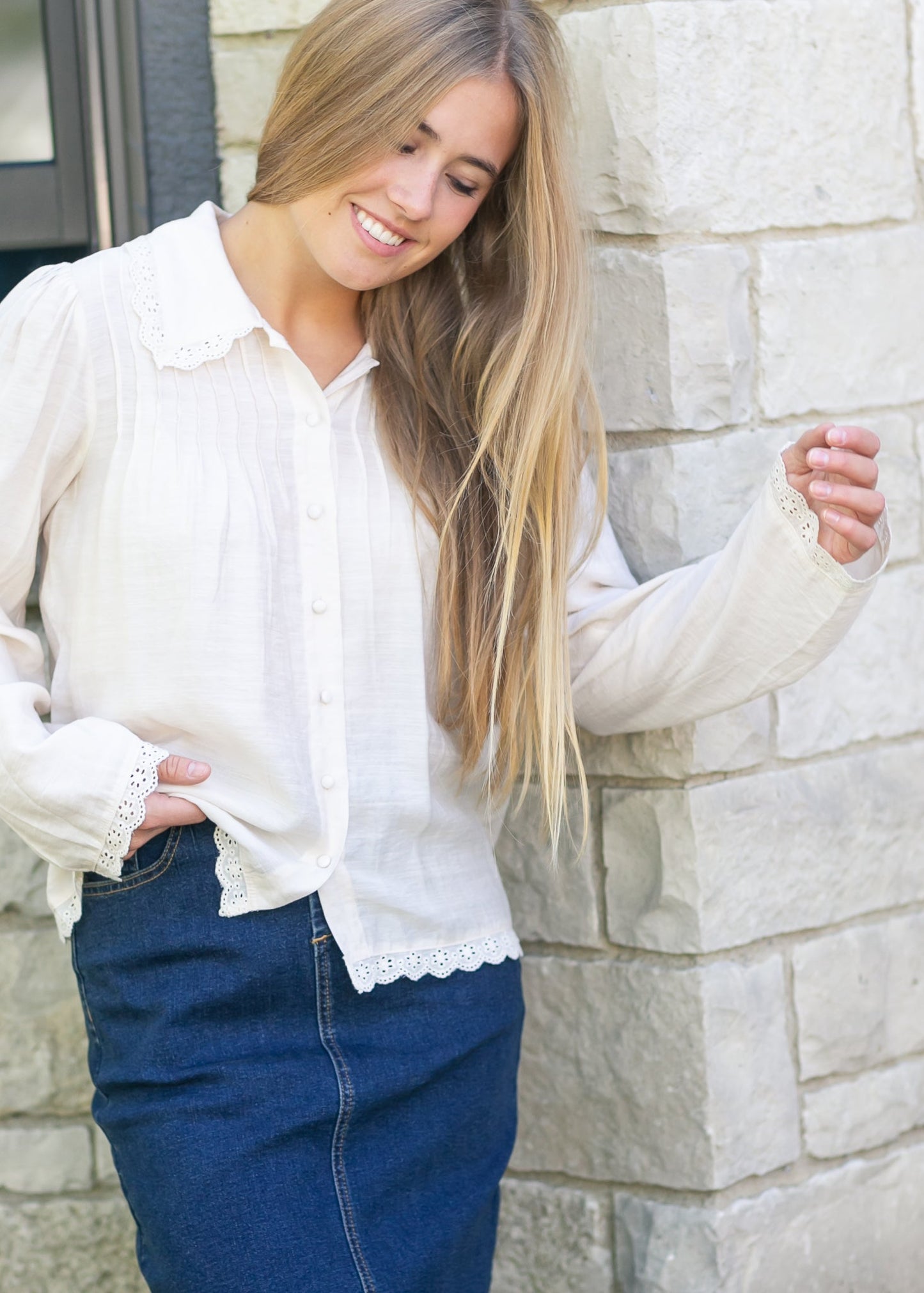 Lace Collar Button Up Top - FINAL SALE