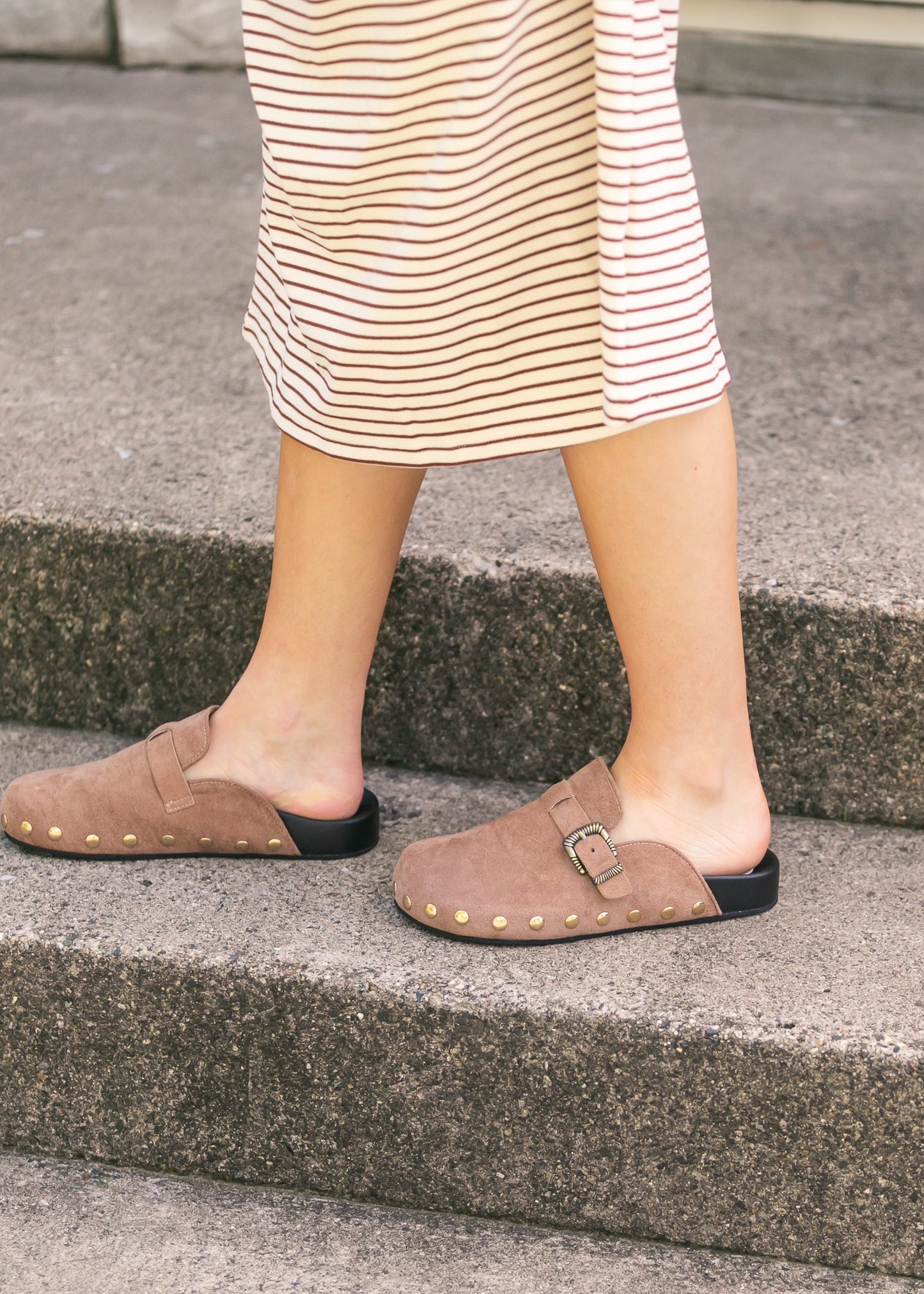 Latte Studded Buckle Clog - FINAL SALE