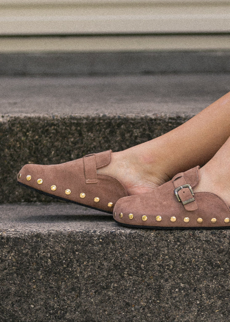 Latte Studded Buckle Clog - FINAL SALE