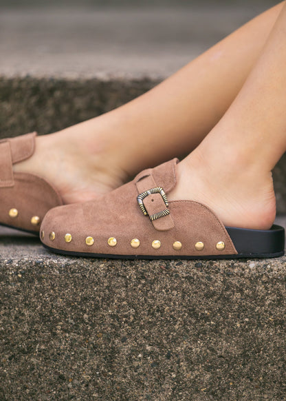 Latte Studded Buckle Clog - FINAL SALE