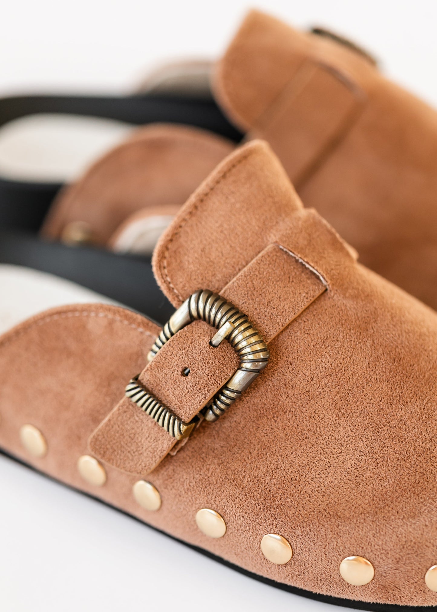 Latte Studded Buckle Clog - FINAL SALE