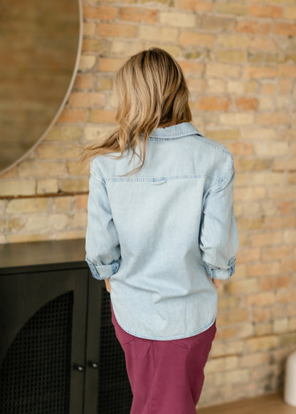 Kut from the Kloth® Leighton Linen Blend Long Sleeve Button Up Top - FINAL SALE