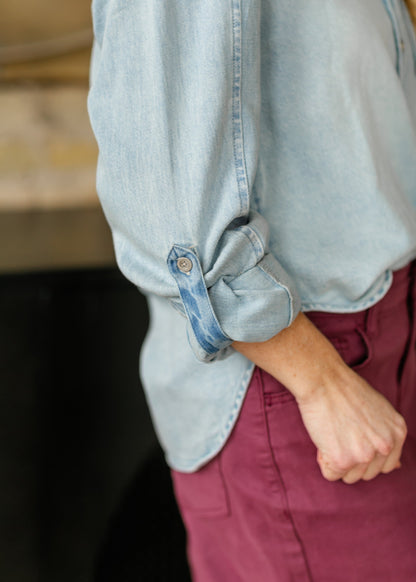 Kut from the Kloth® Leighton Linen Blend Long Sleeve Button Up Top - FINAL SALE