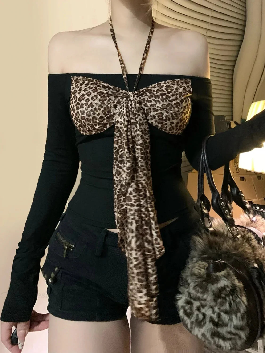 Leopard Arch Halter Knit Top