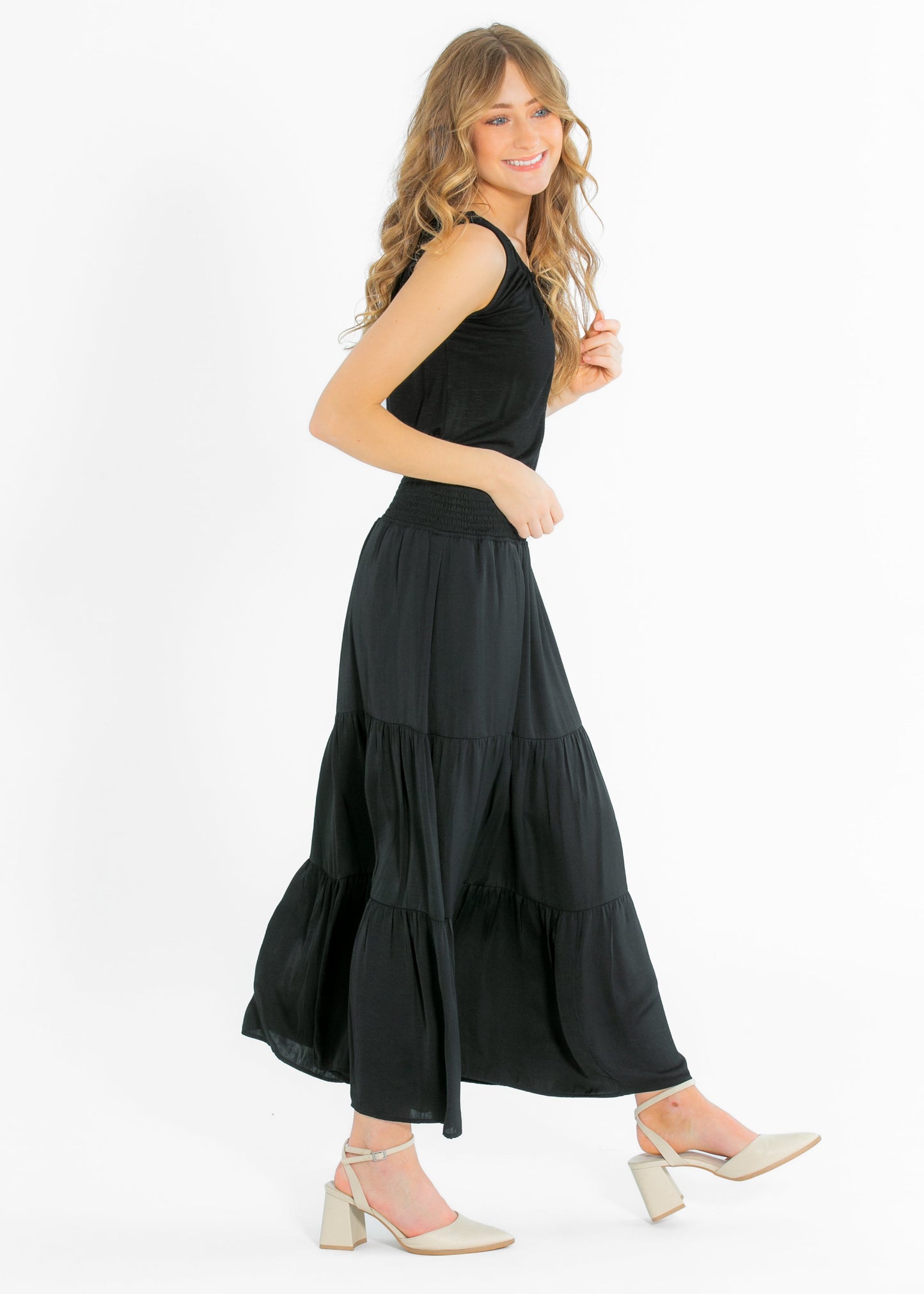 Liverpool® Tiered Woven Black Maxi Skirt - FINAL SALE