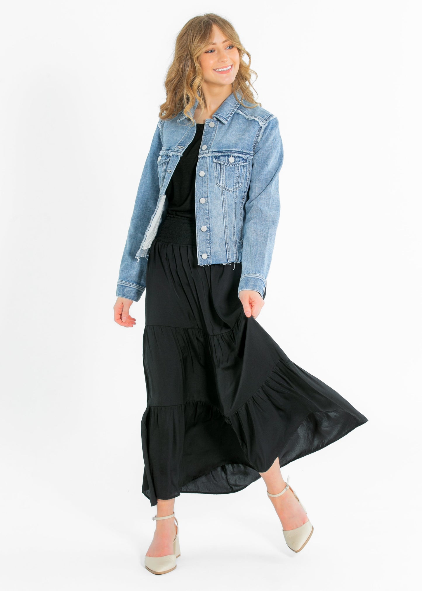 Liverpool® Tiered Woven Black Maxi Skirt - FINAL SALE