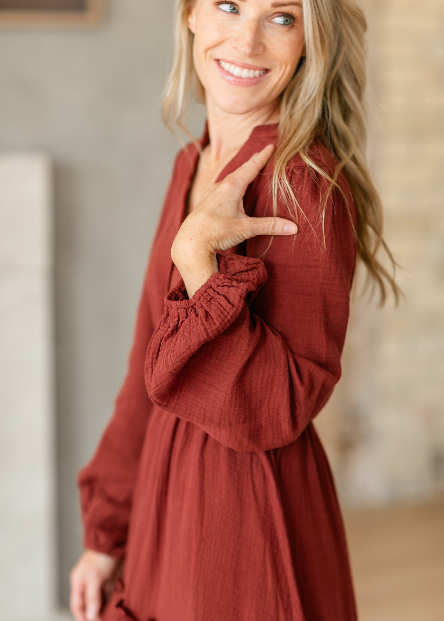 Long Sleeve Gauze Tiered Midi Dress - FINAL SALE