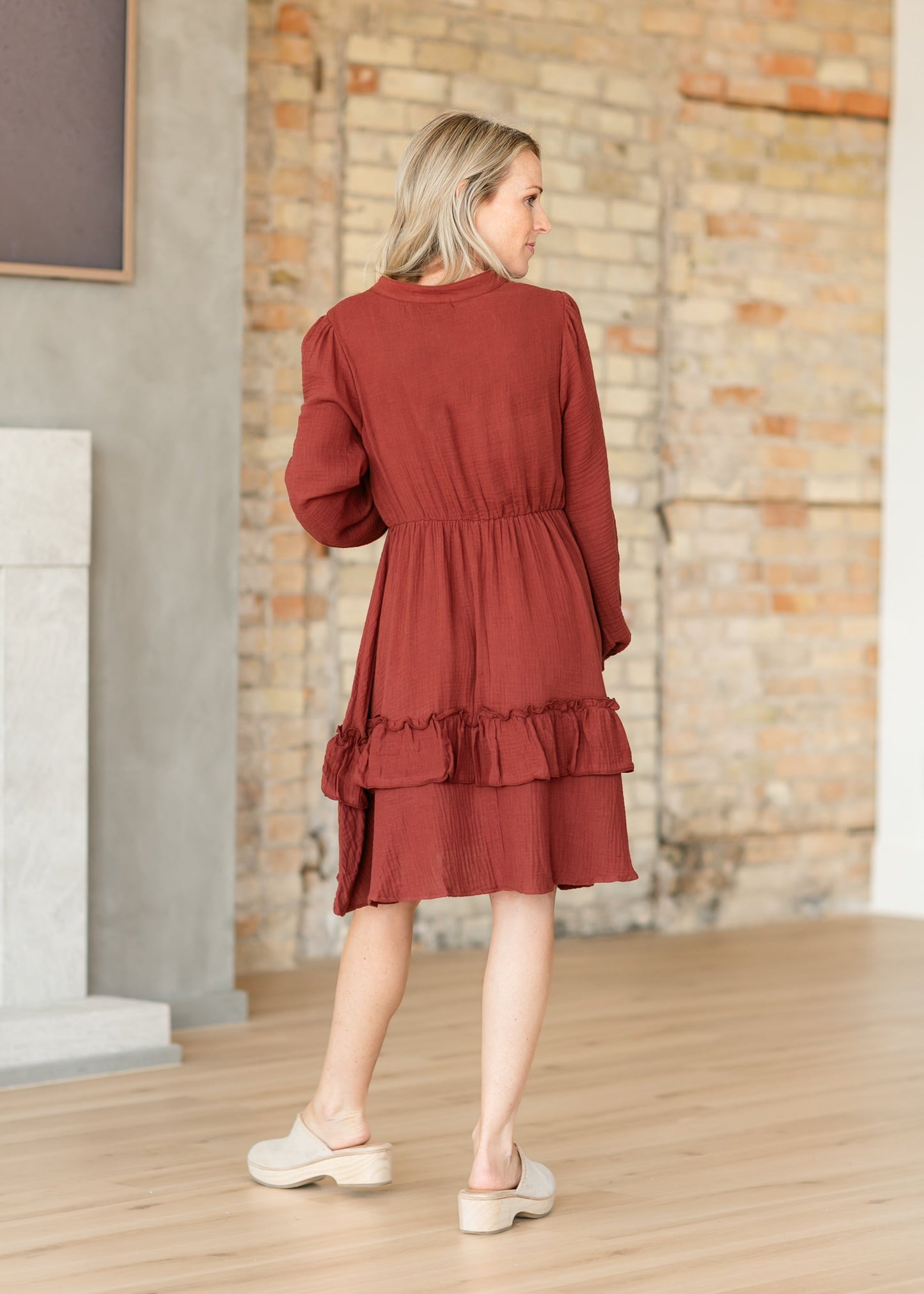 Long Sleeve Gauze Tiered Midi Dress - FINAL SALE