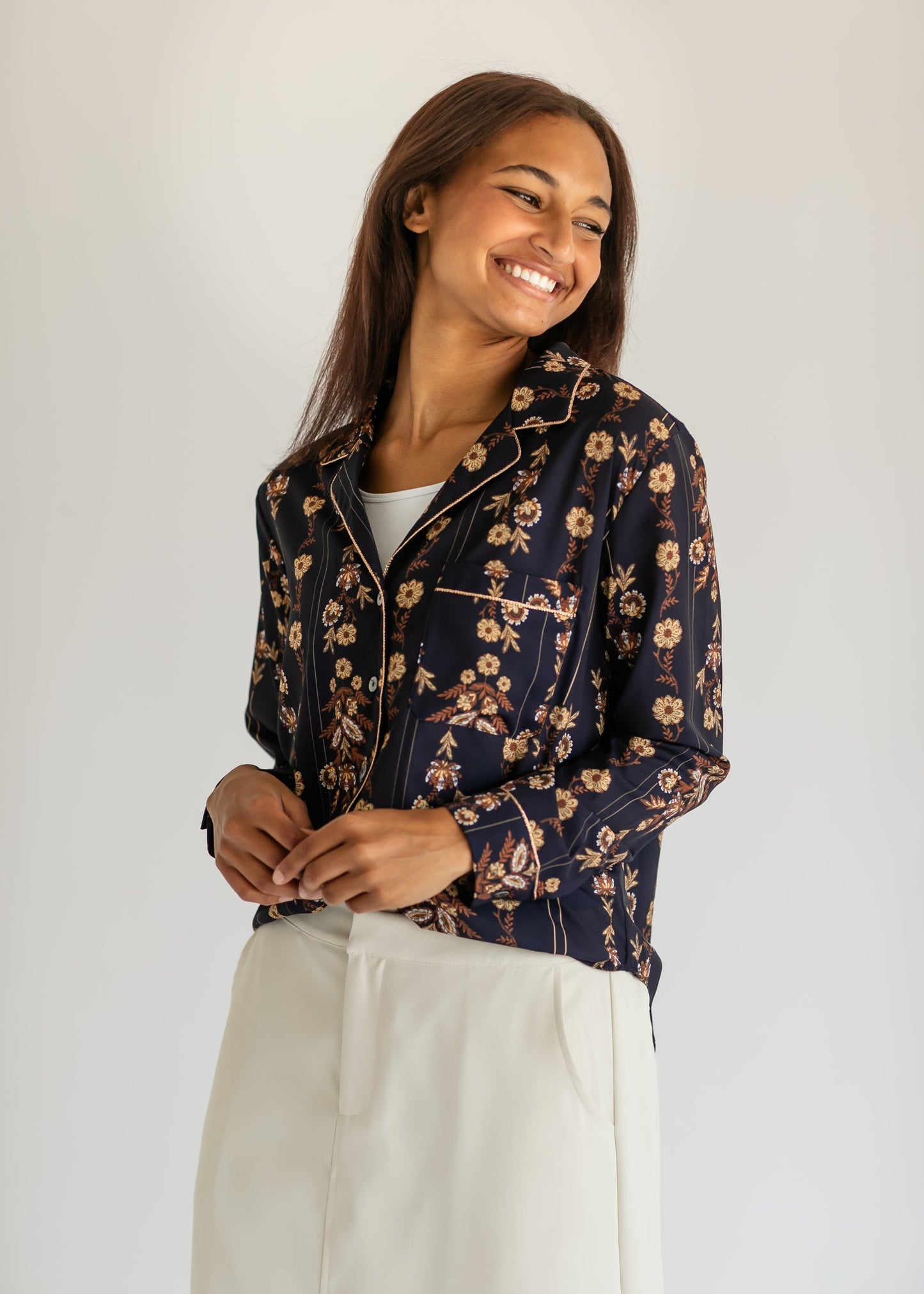 Long Sleeve Tapestry Print Button Up Top - FINAL SALE