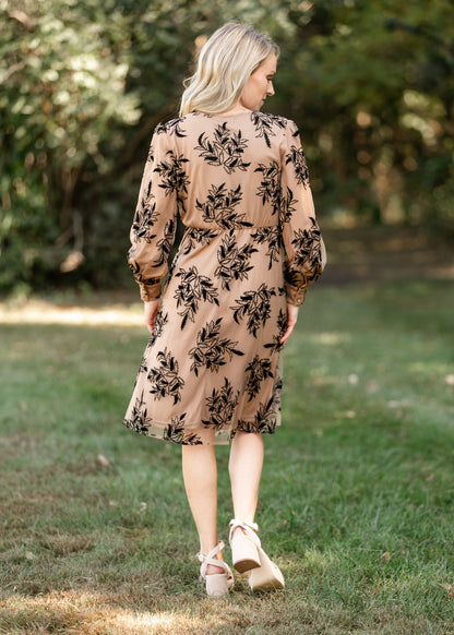 Long Sleeve Velvet Floral Print Midi Dress - FINAL SALE