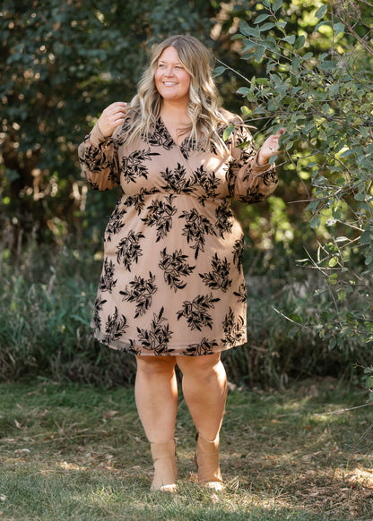 Long Sleeve Velvet Floral Print Midi Dress - FINAL SALE