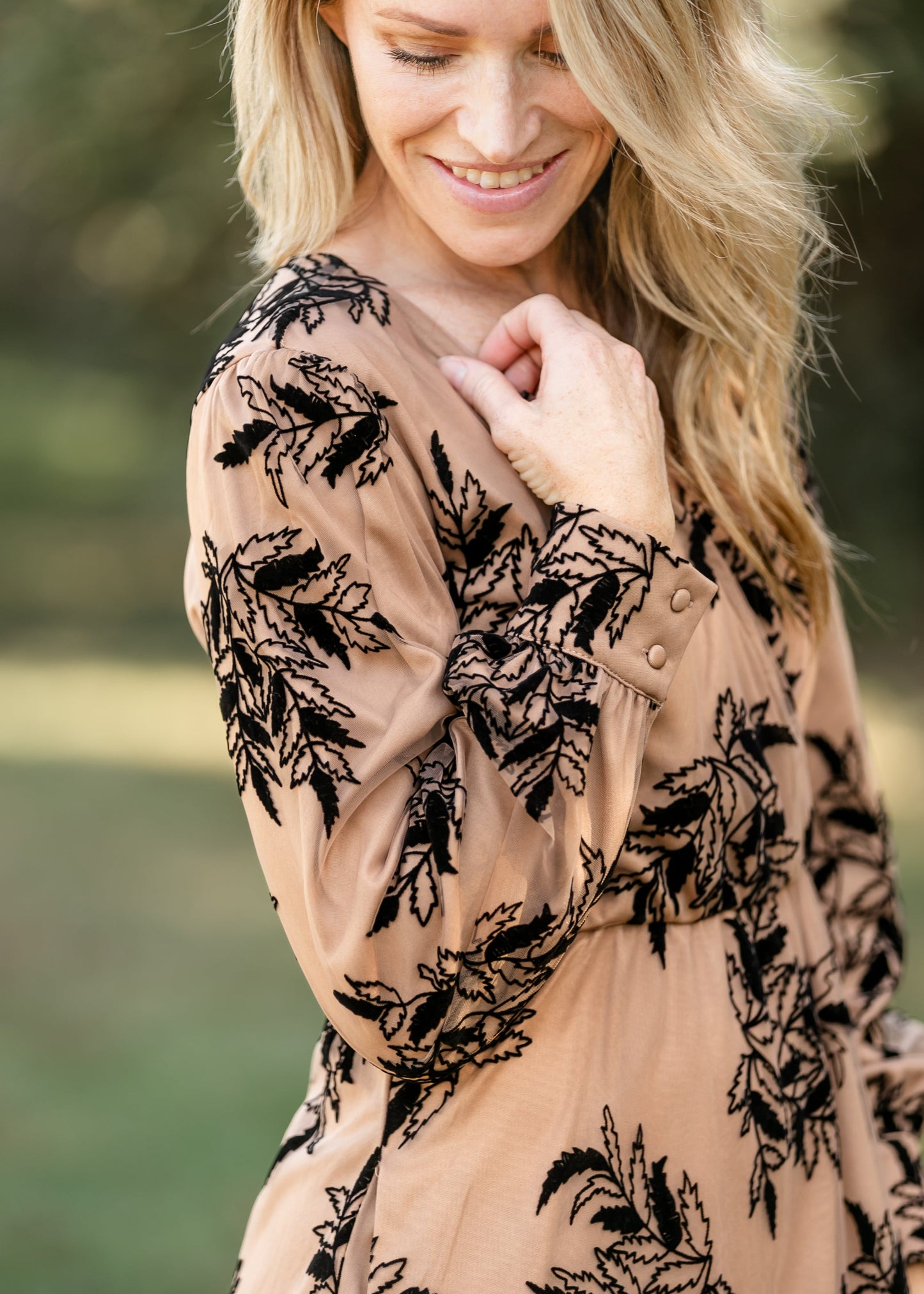 Long Sleeve Velvet Floral Print Midi Dress - FINAL SALE