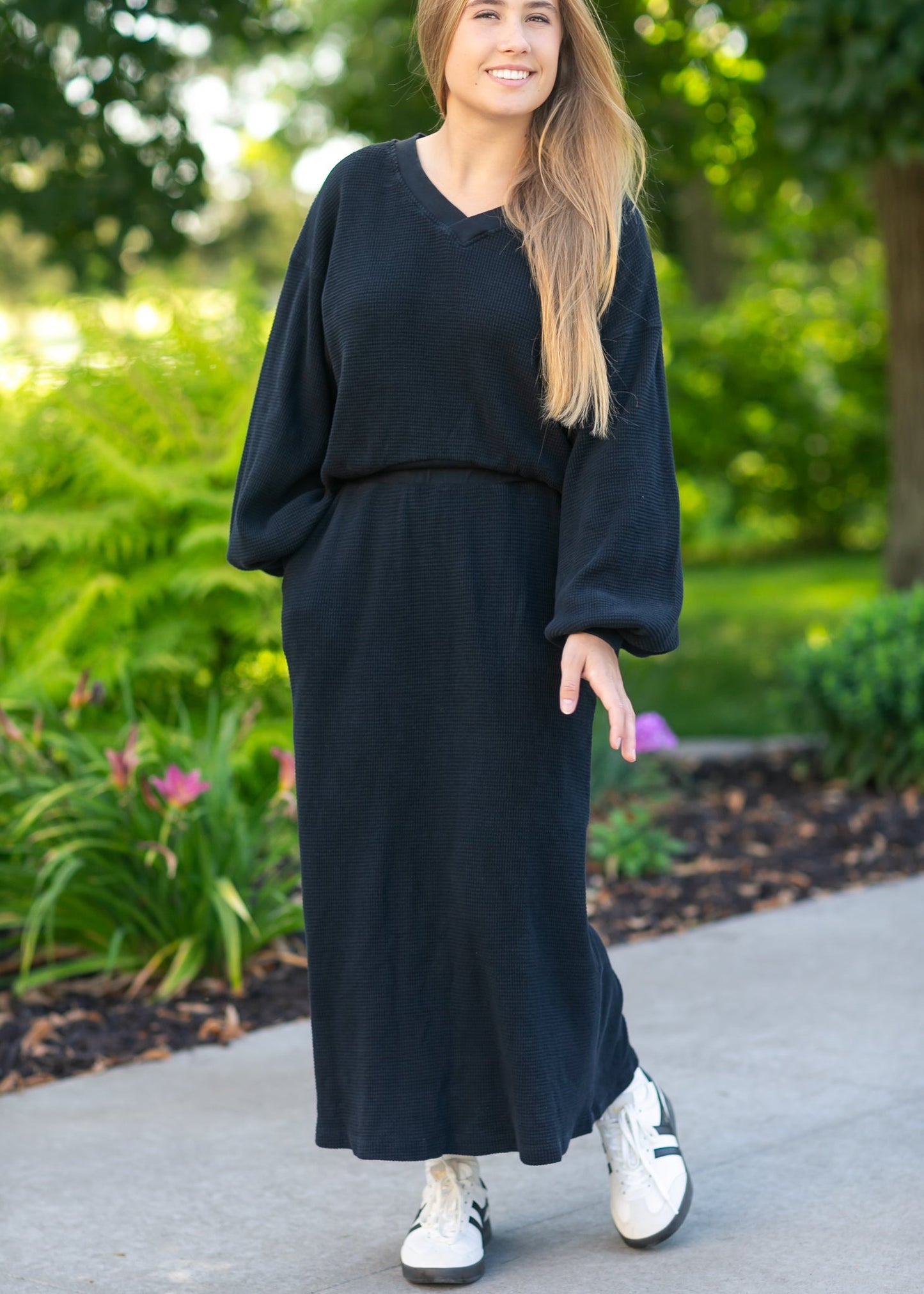 Lynette Waffle Thermal V-Neck Set - FINAL SALE